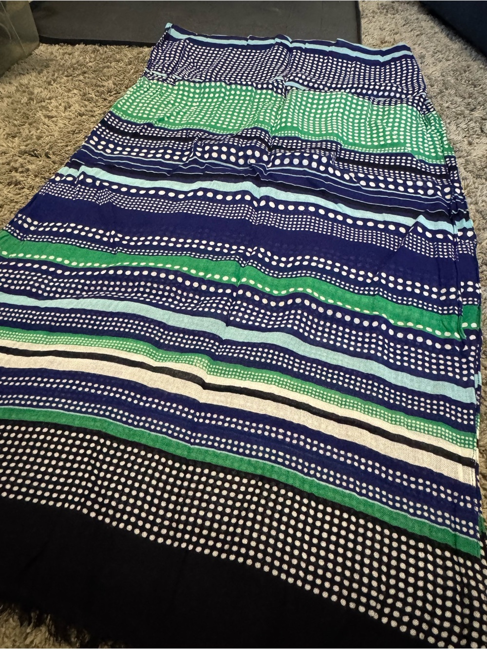🌟 Vibrant Geometric Striped & Polka Dot Oblong Scarf with Fringe